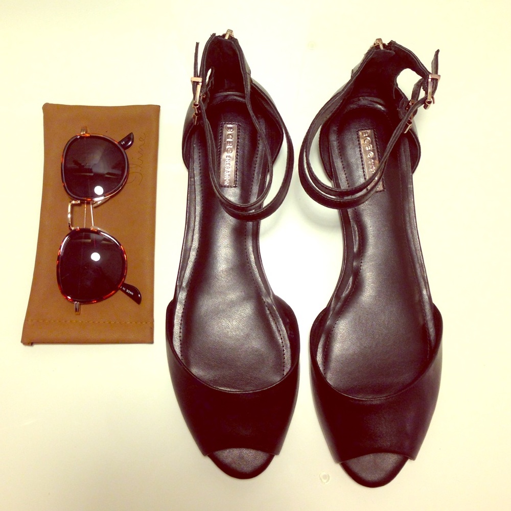 BCBGeneration Black Leather Ankle-Strap Open-Toe Sandals